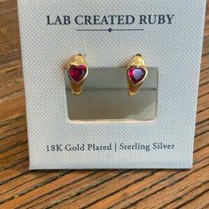 New Gold Plated Ruby Heart Earrings